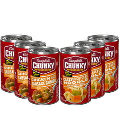 Campbell's Chunky Classic Chicken Noodle cans ready to heat.