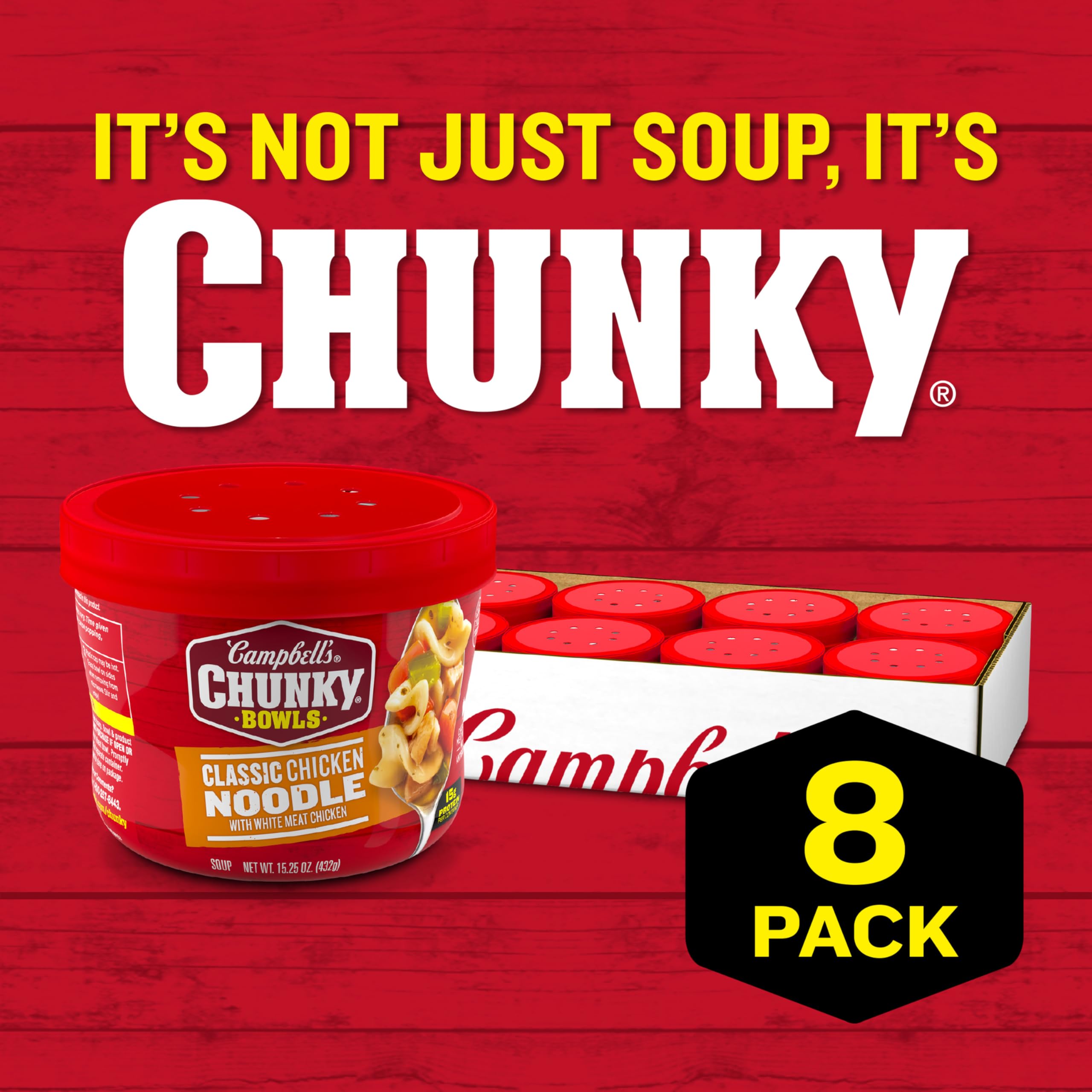 Campbell's Chunky microwaveable bowl ready for quick heat and serve.