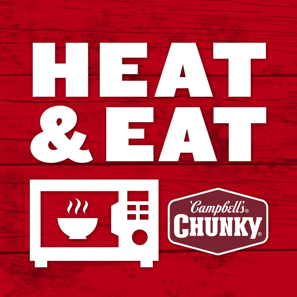 Steam rises from Campbell's Chunky sirloin soup bowl.