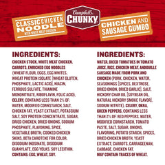 Campbell's Chunky Variety Pack displayed on a store shelf with six cans.