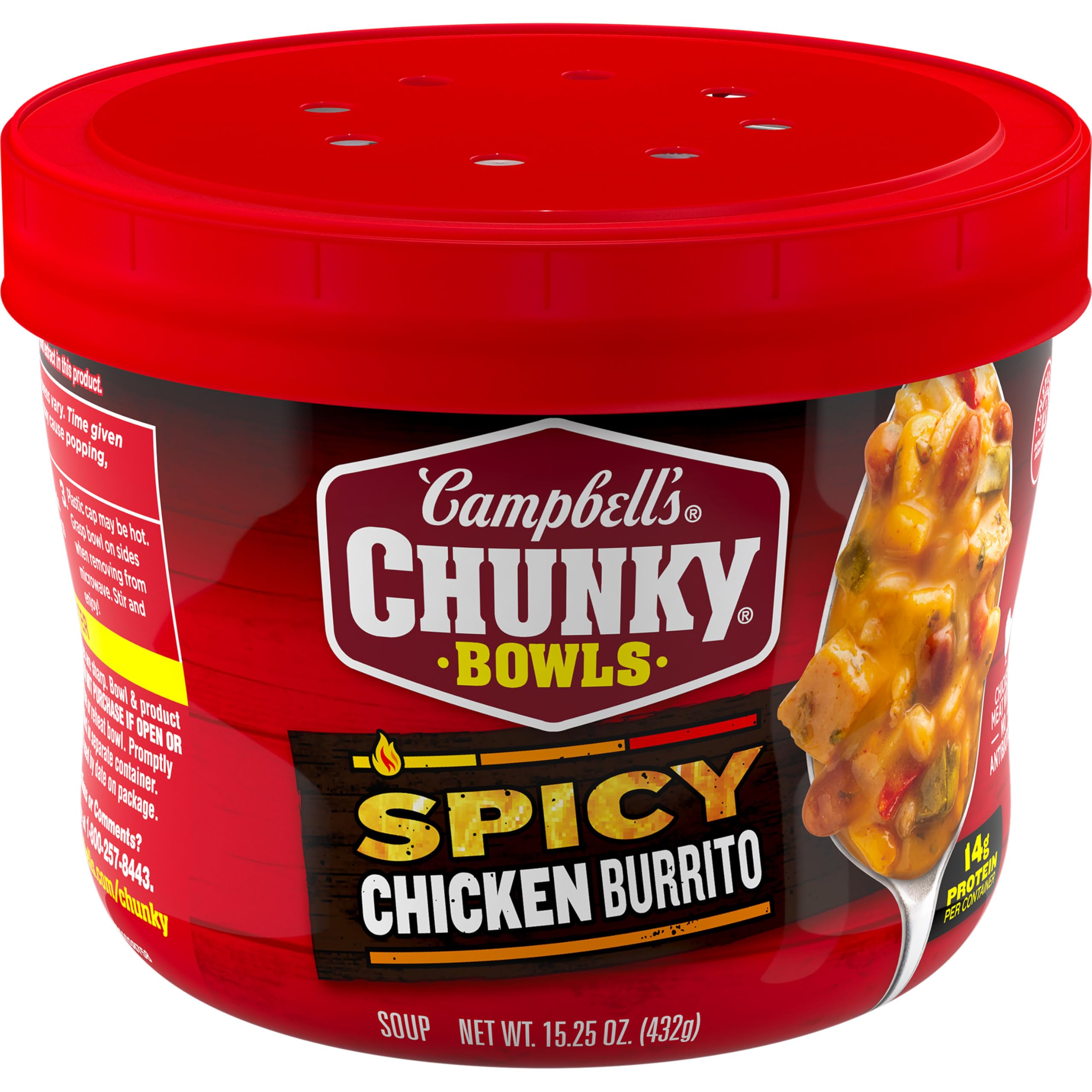 Campbell’s Chunky Spicy Chicken Burrito Soup bowl – ready-to-heat meal for game day.