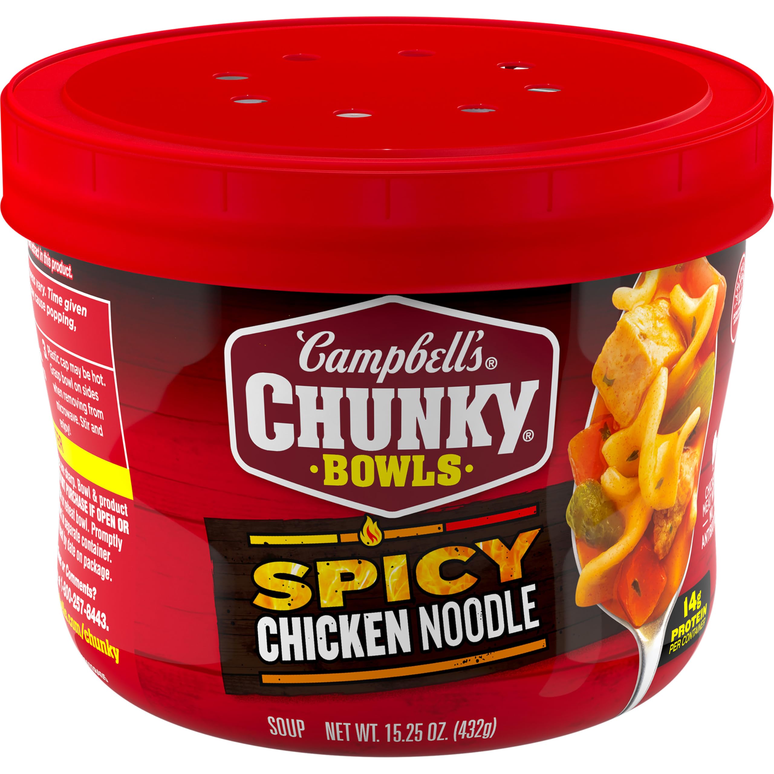 Campbell’s Chunky Spicy Chicken Noodle Bowl ready to heat.