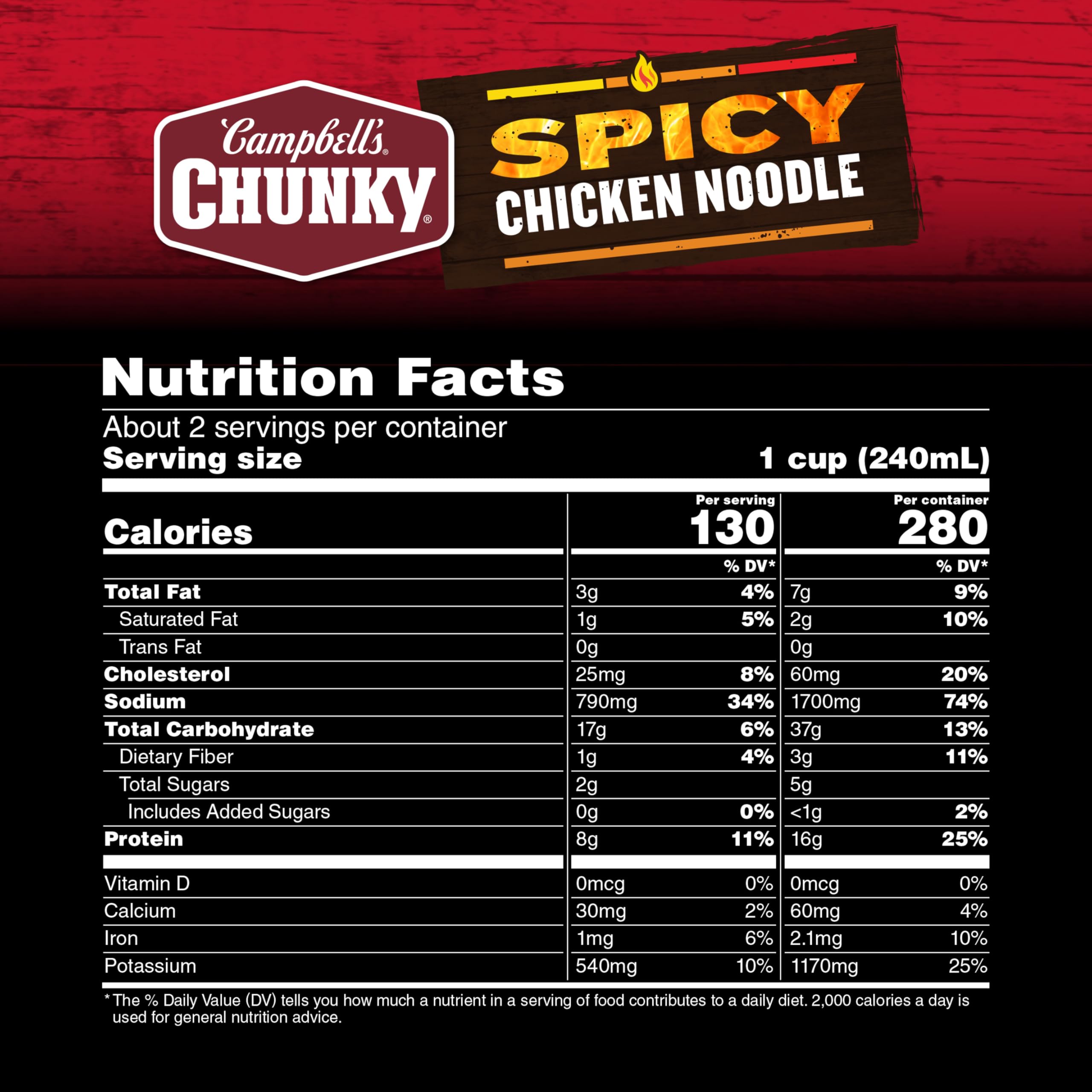 Campbell's Chunky Spicy Chicken Noodle chicken chunks add hearty texture