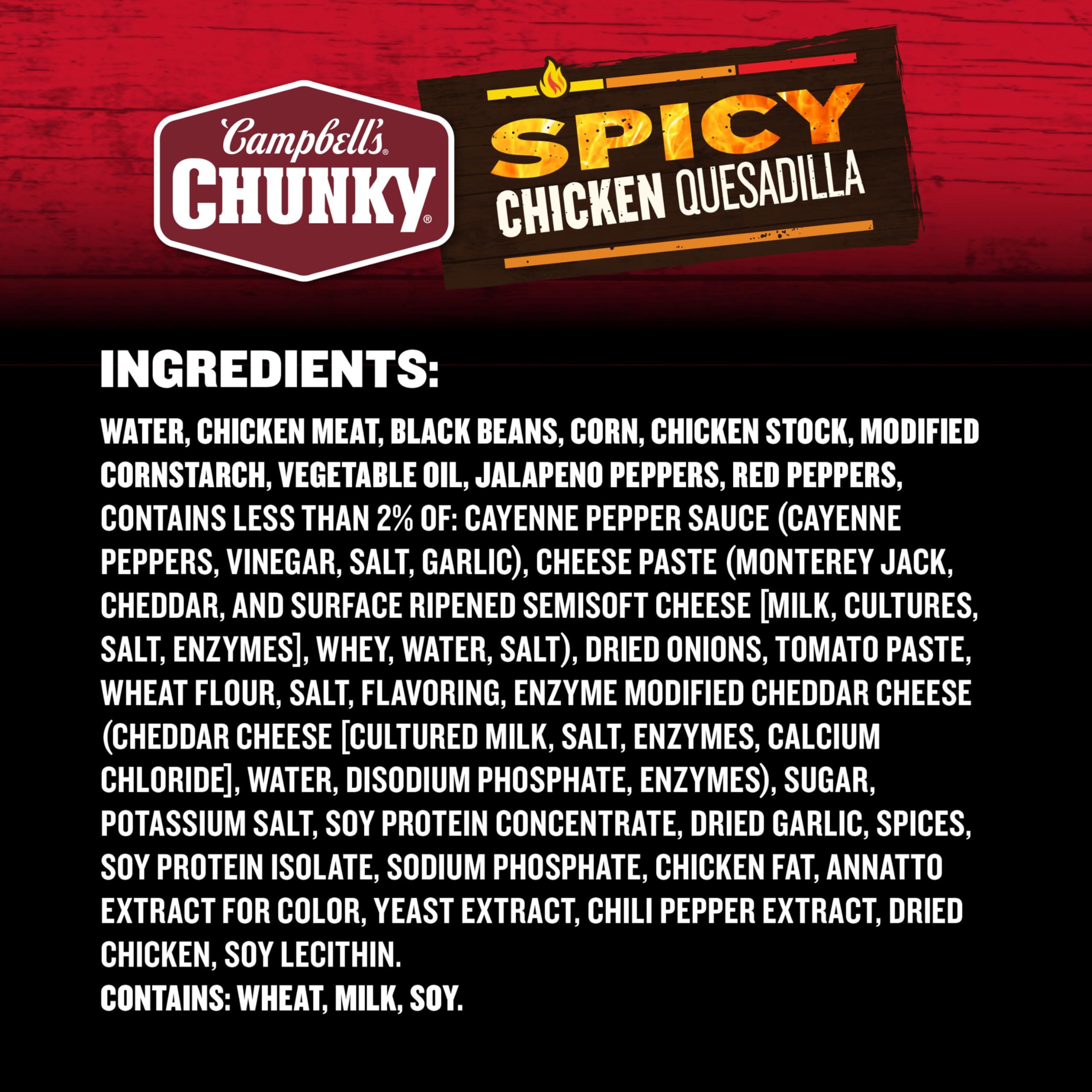 Microwaved Campbell's Chunky Spicy Chicken Quesadilla Soup steaming and ready in minutes.