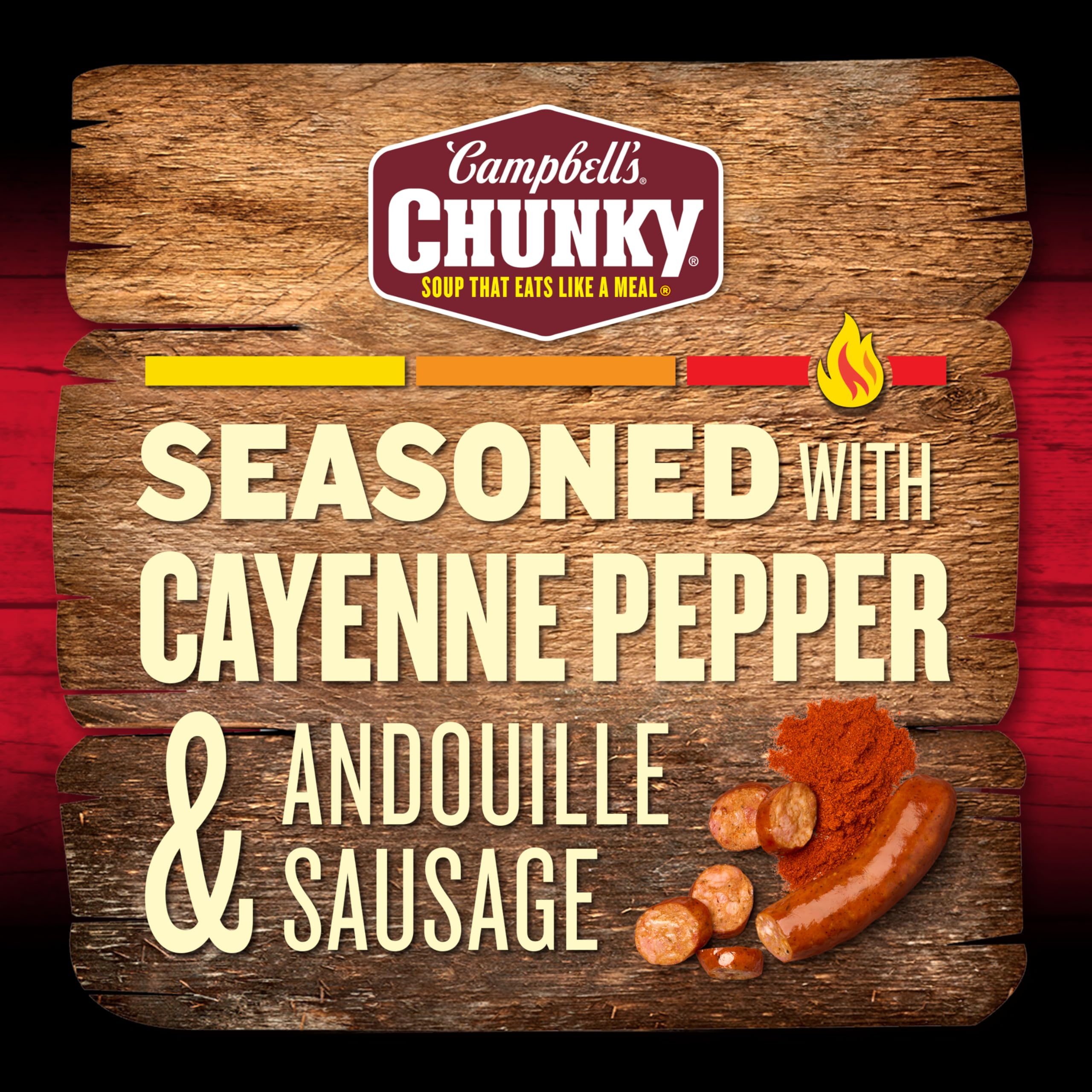 Outdoor campfire meal featuring Campbell's Chunky Gumbo for warmth.