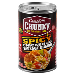 Campbell's Chunky Spicy Chicken and Sausage Gumbo can — ready-to-heat meal for busy days.