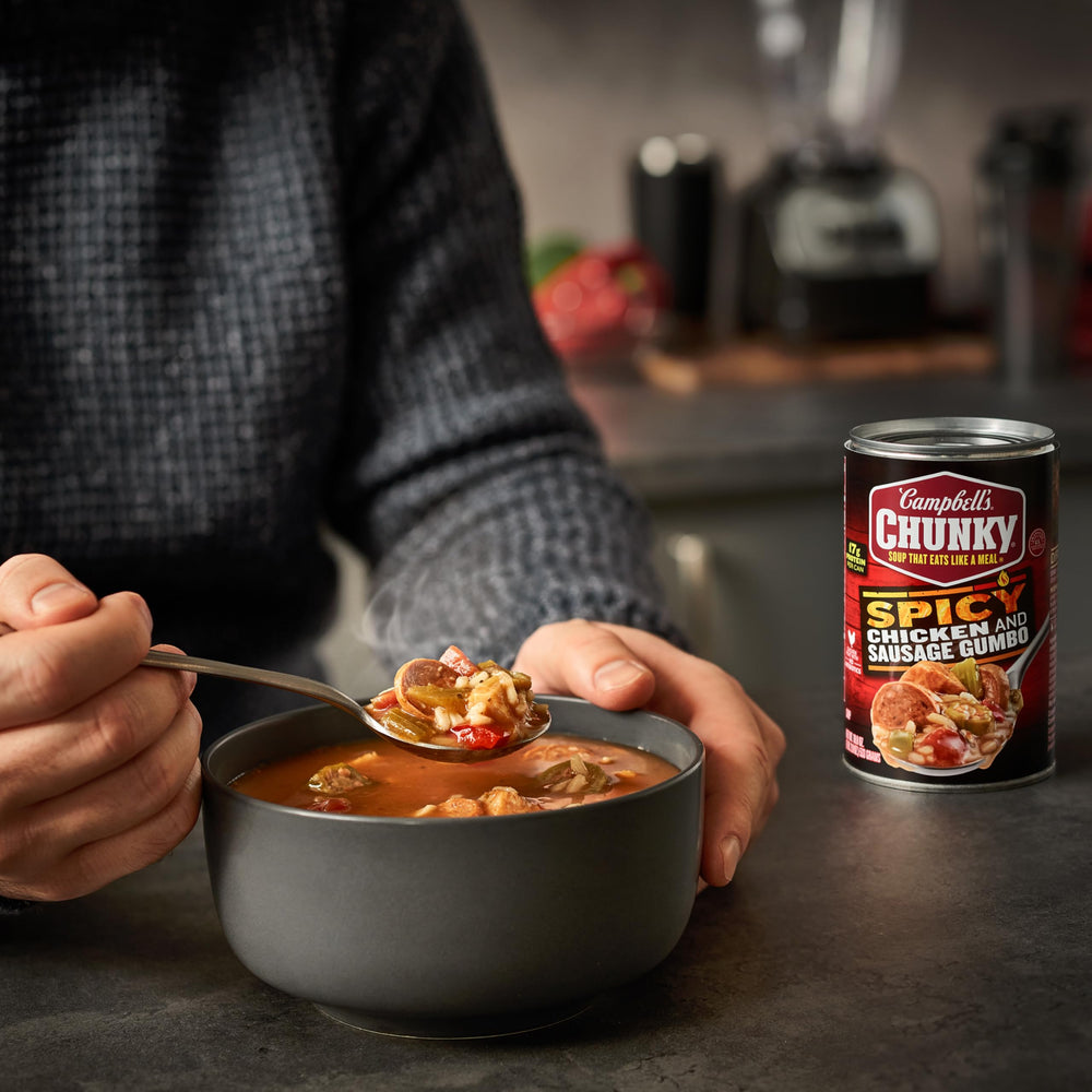 Okra and peppers in Campbell's Gumbo add color and spice.