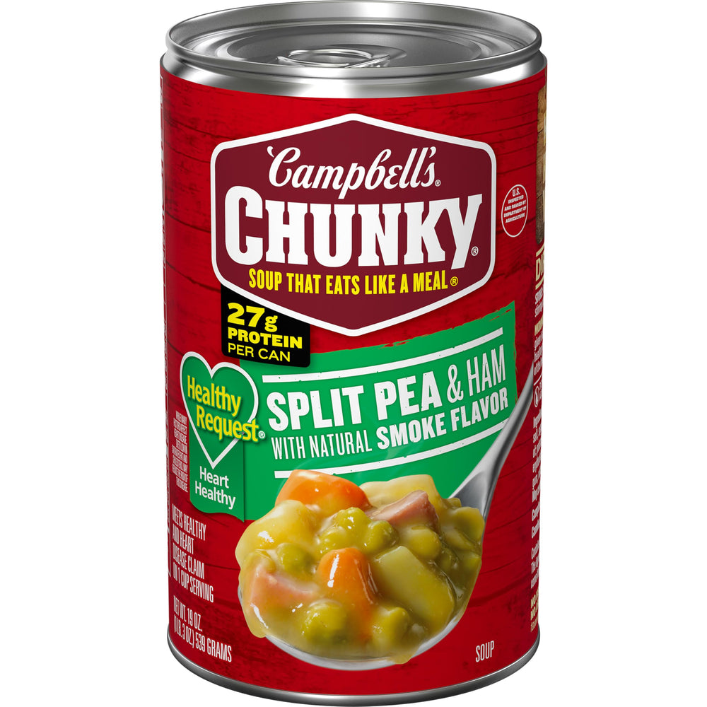 Campbell's Chunky Split Pea Soup with Ham, steaming bowl ready for a hearty meal