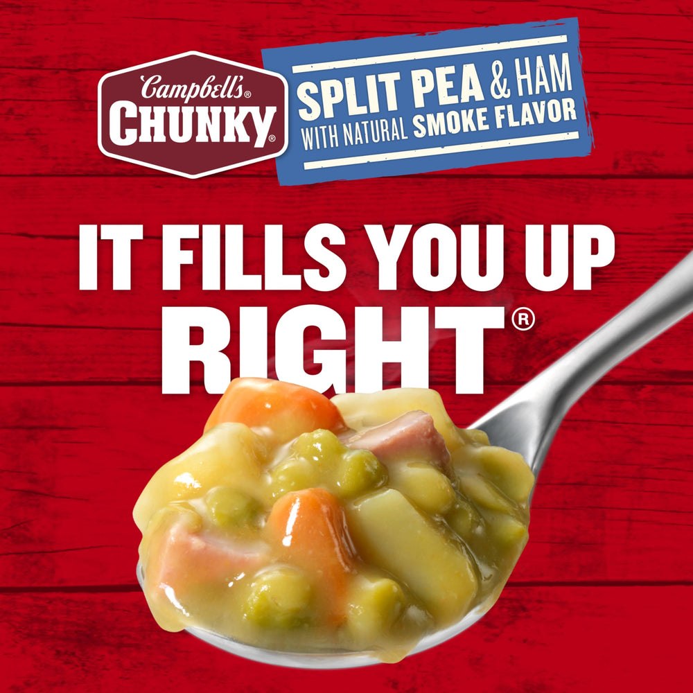 Campbell's Chunky Split Pea Soup with Ham served in a bowl ready for quick lunch.