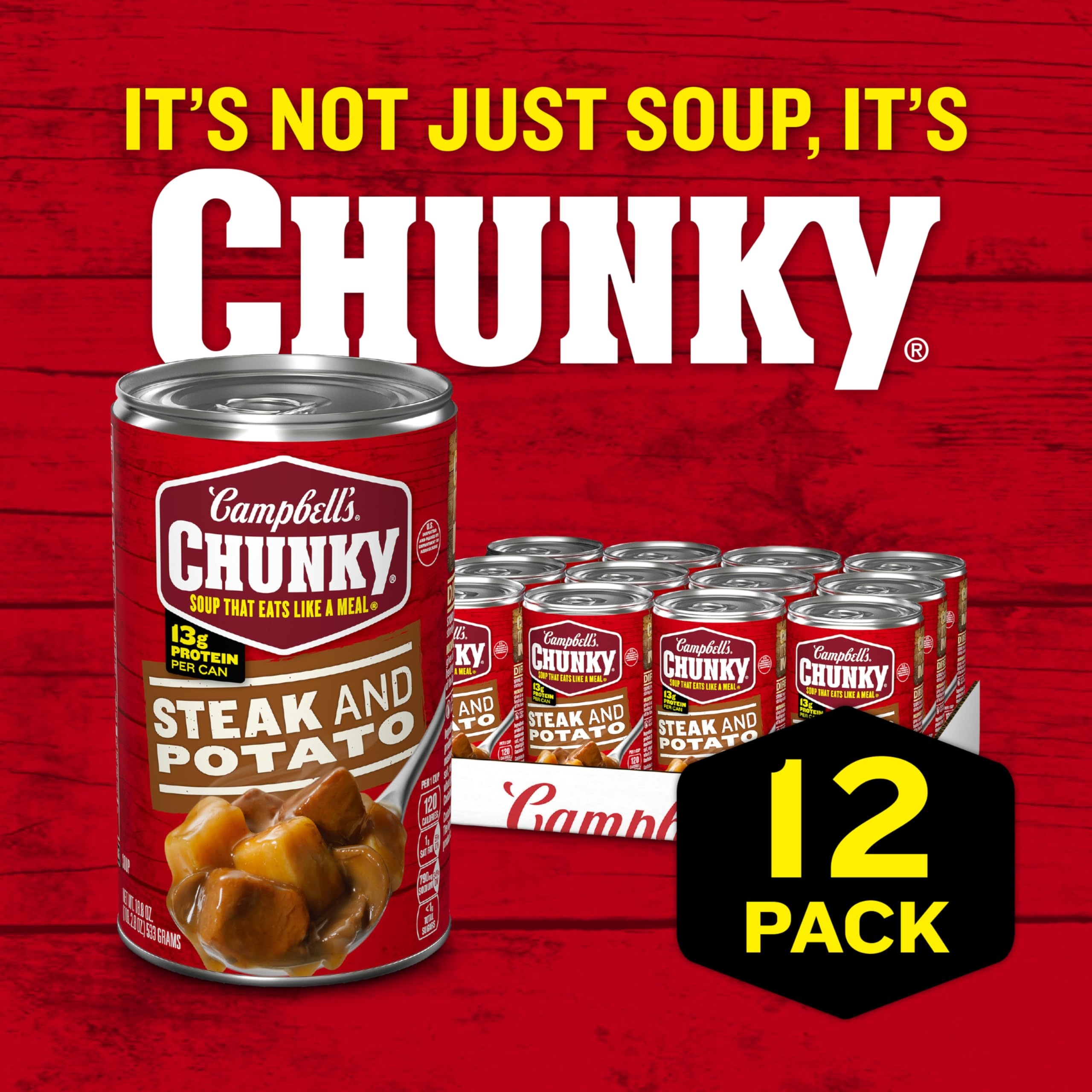 Campfire-warmed Campbell’s Chunky Steak and Potato Soup makes outdoor meals easy.