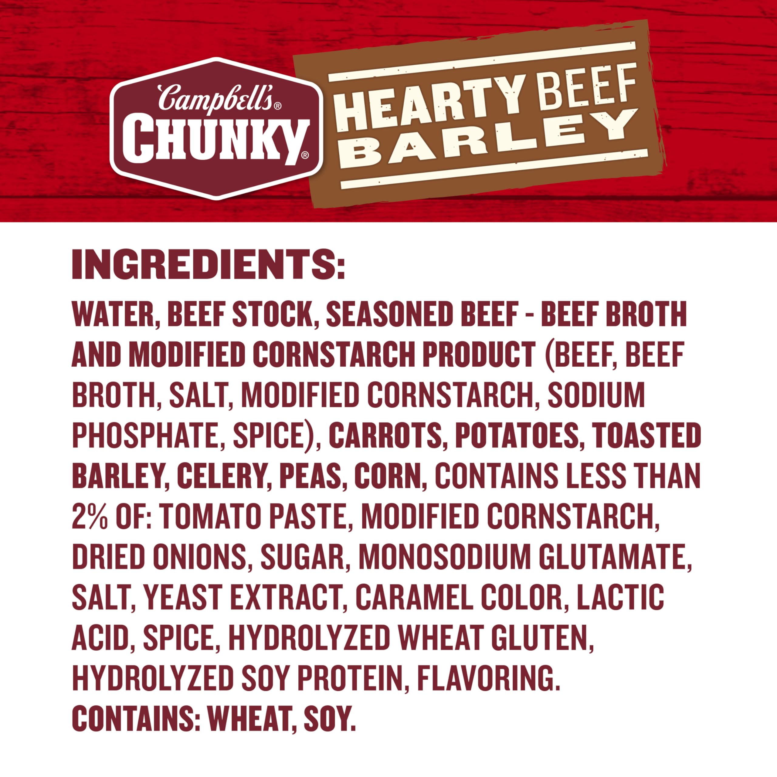 Microwave-ready texture and rich flavors from Campbell's Chunky beef and barley
