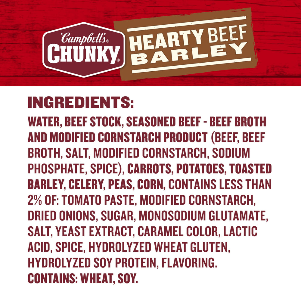 Microwave-ready texture and rich flavors from Campbell's Chunky beef and barley