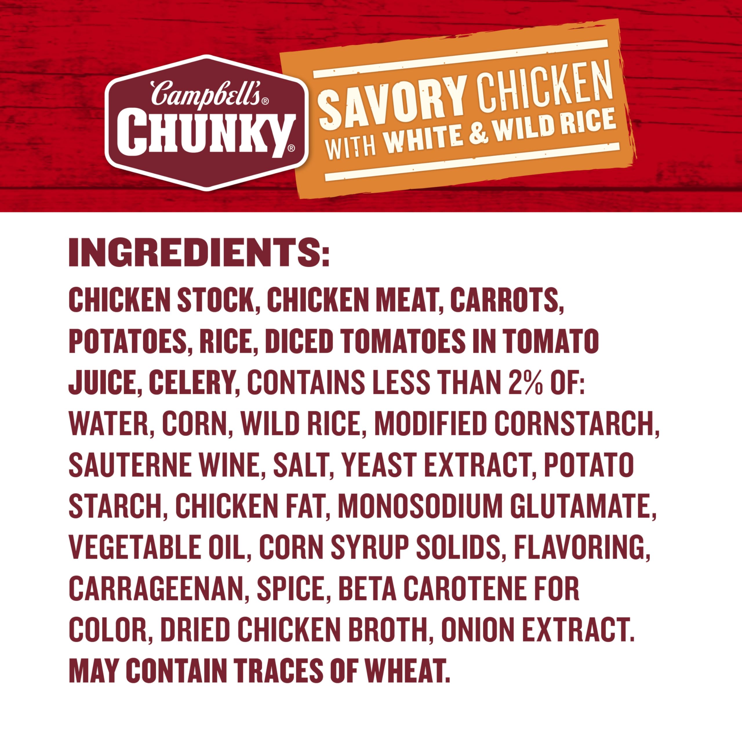 Campbell's Chunky white and wild rice detail highlighting rice variety and texture.