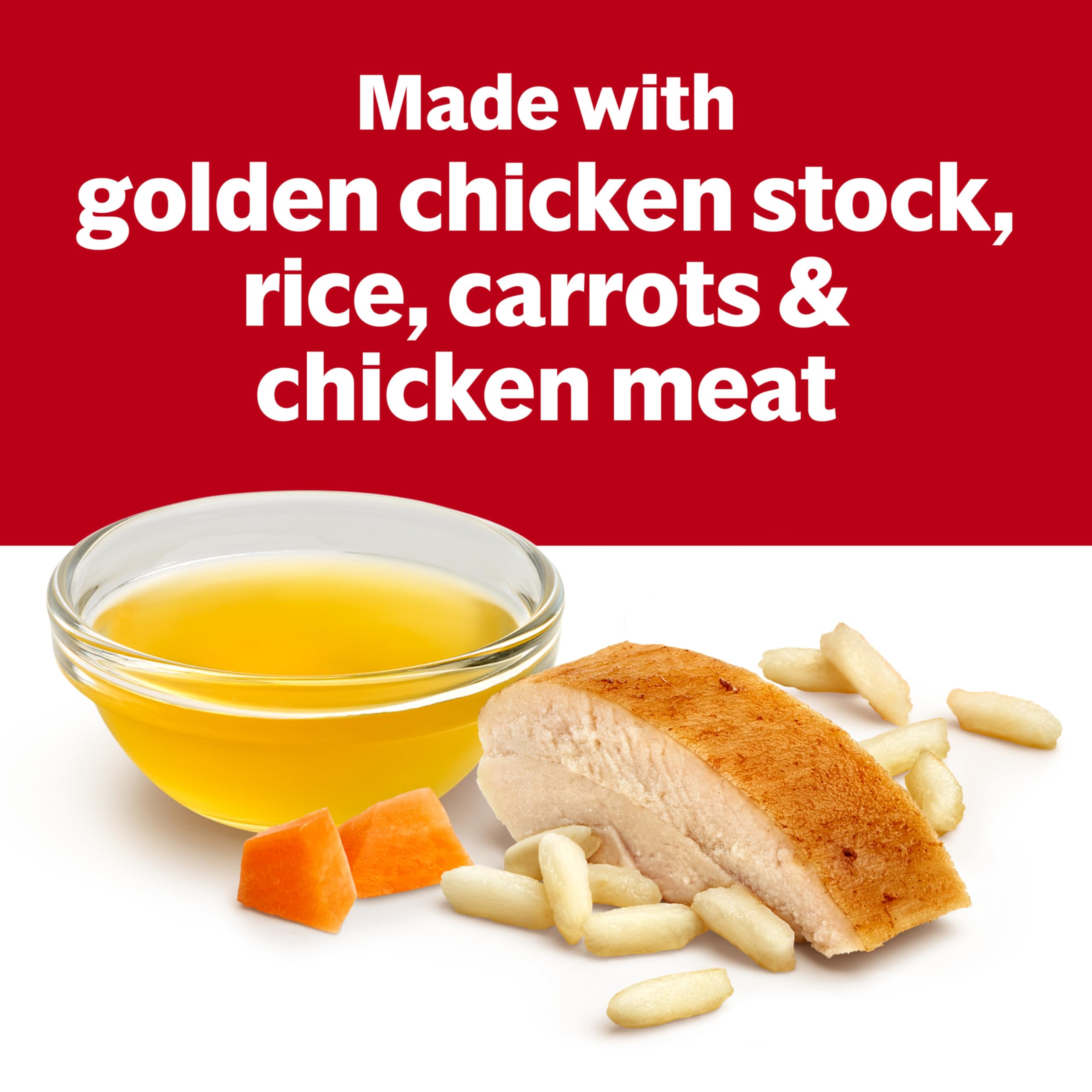 Nutrition facts label for Campbell’s 25% less sodium Chicken and Rice soup.