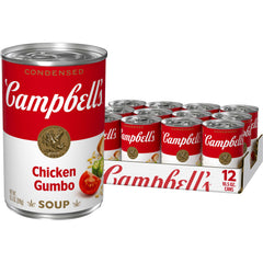 Campbell's Chicken Gumbo Soup can on the counter, ready to heat for a cozy meal.