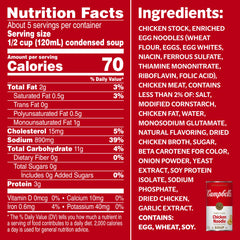 Campbell's Chicken Noodle Soup broth with egg noodles close view, ideal for effortless weeknight dinners.