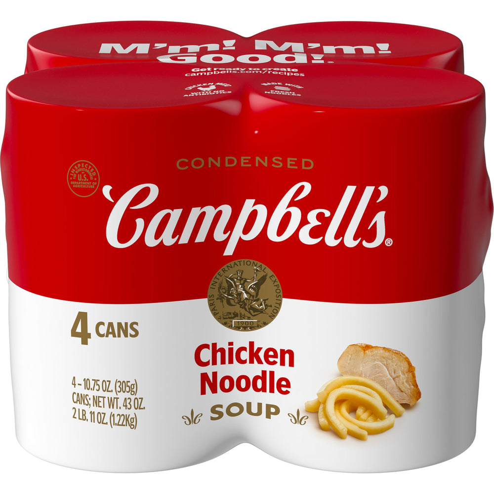 Campbell's chicken noodle soup can opened for a cozy meal