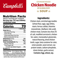 Campbell's Chicken Noodle Soup egg noodles close-up showing comforting texture.