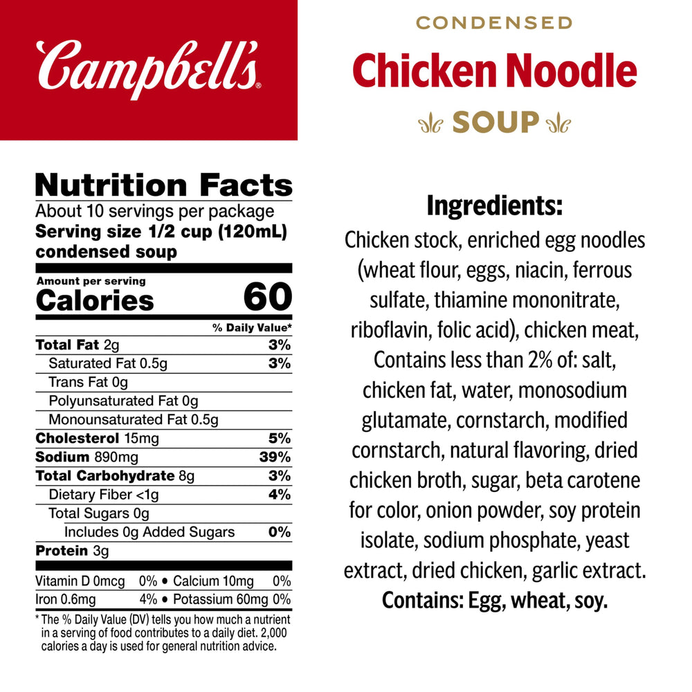 Campbell's condensed chicken noodle soup with egg noodles in a steaming bowl