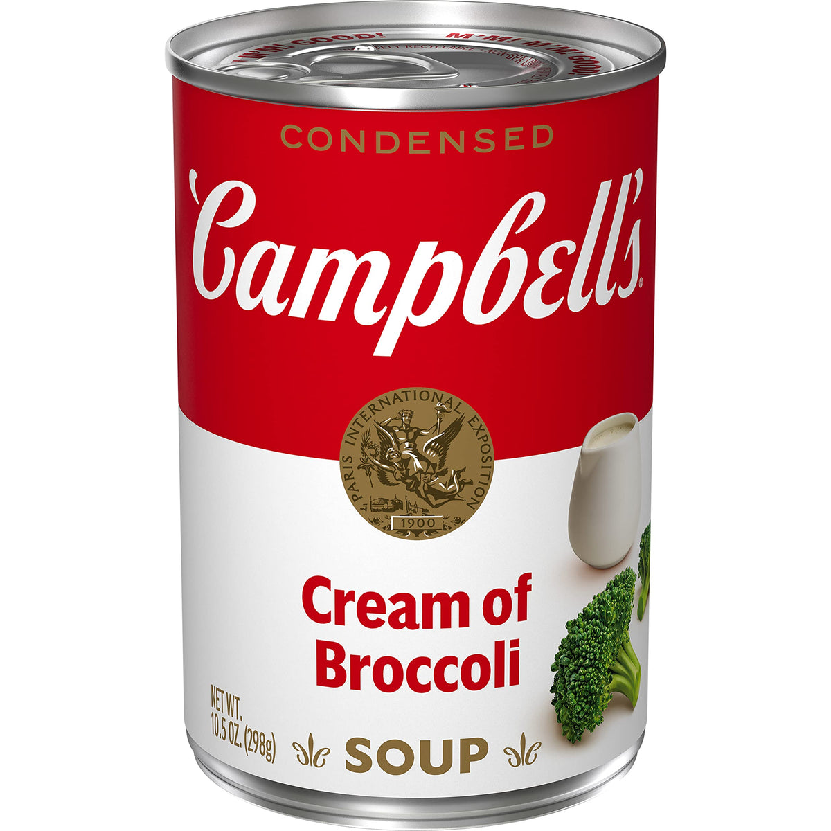 Campbell's Cream of Broccoli Soup can on shelf, convenient for easy dinners