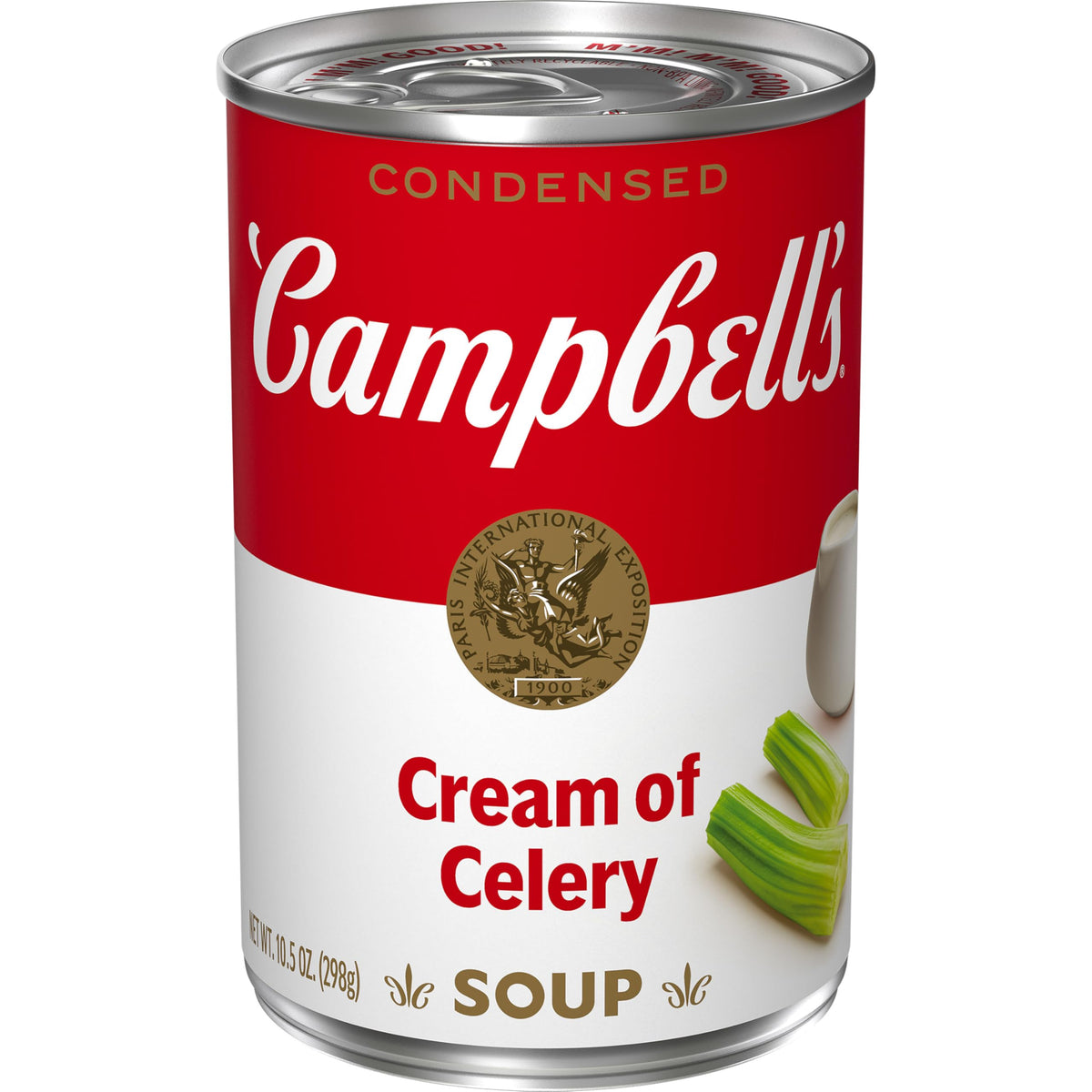 Campbell's Cream of Celery Soup can front, convenient pantry staple for quick meals.
