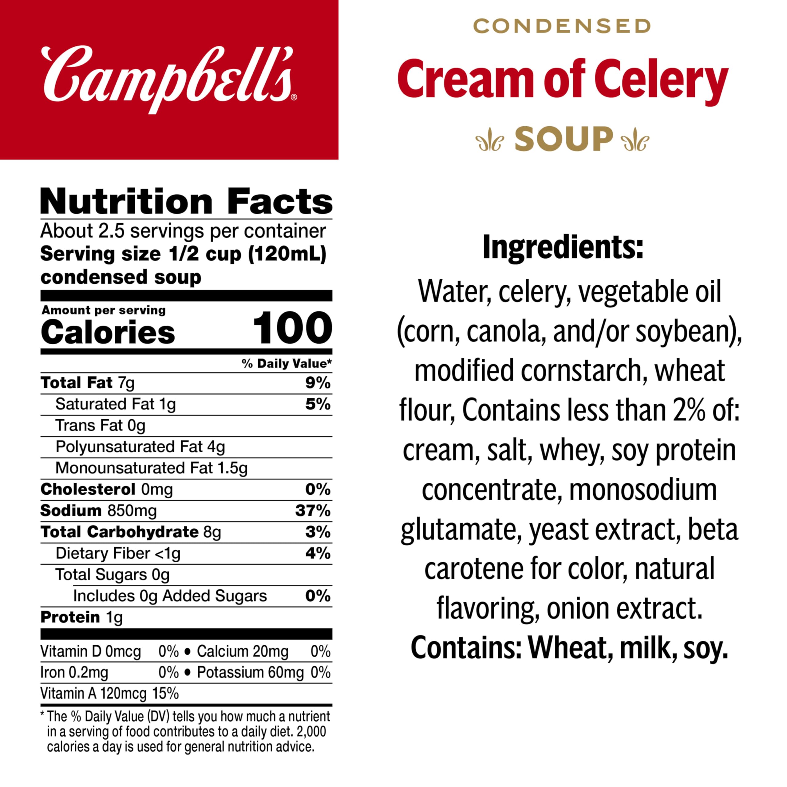 Side view of Campbell's cream of celery soup can highlighting packaging.