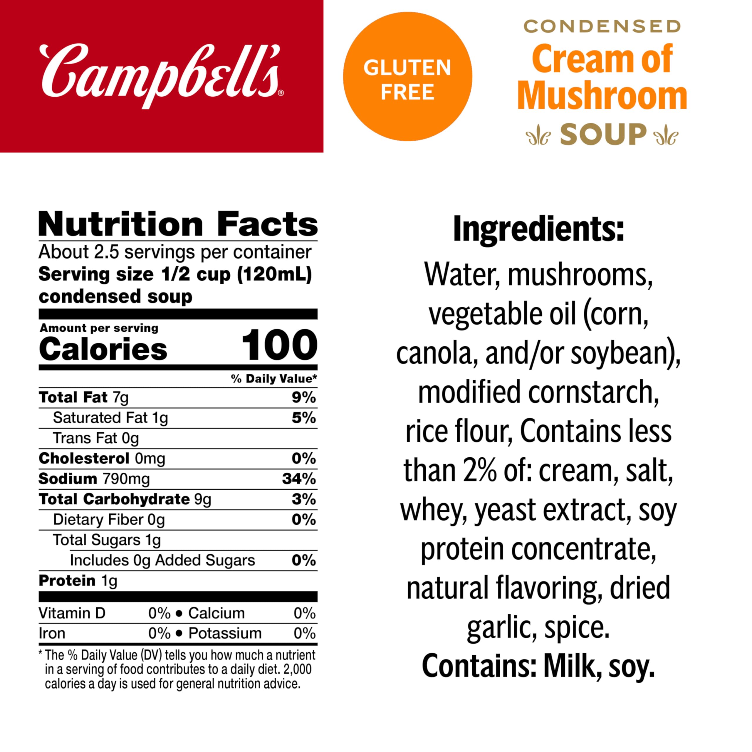 Campbell's soup ingredients close-up shows mushrooms and cream for rich texture