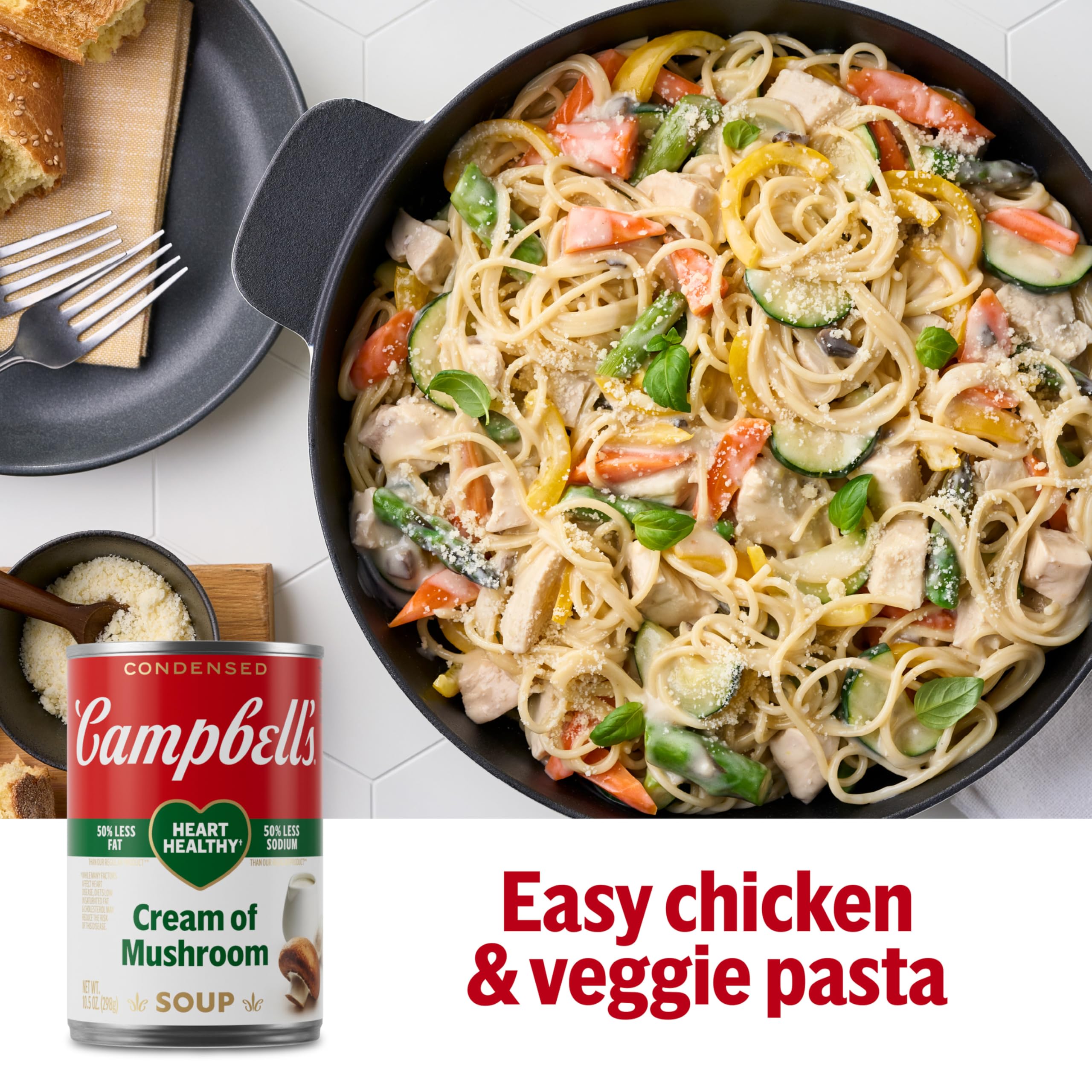Garlic and cream note in Campbell's Heart Healthy Cream of Mushroom Soup