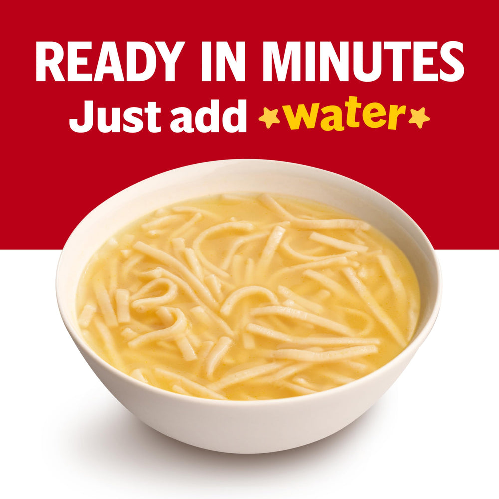 Campbell's Condensed Kids Double Noodle heated on stove for quick warmth.