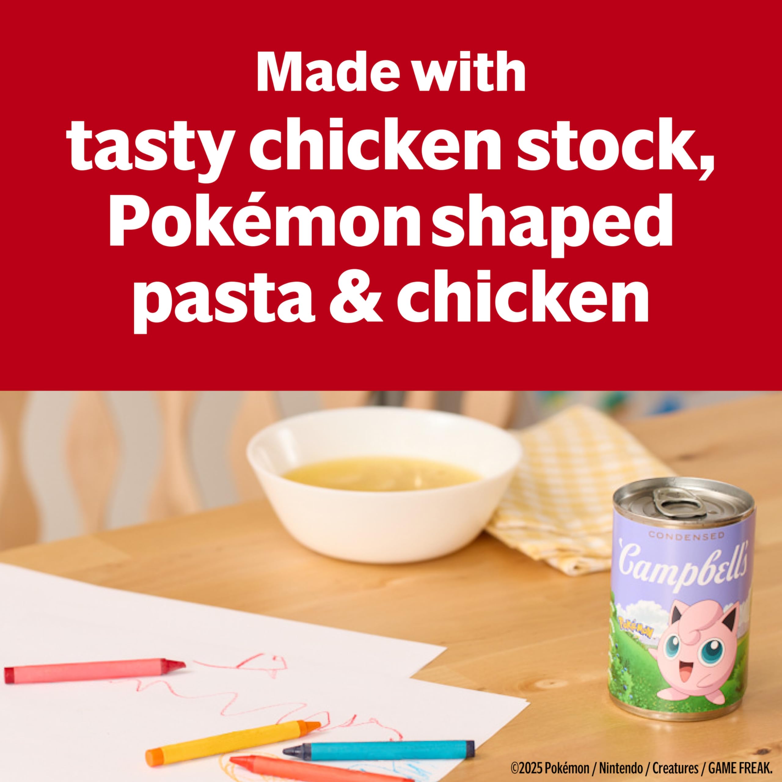 Bulbasaur pasta shapes in Campbell's condensed kids soup for easy dinners