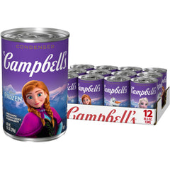 Campbell's Disney Frozen Souper Shapes pasta with chicken in broth, quick heat-and-serve for busy families.
