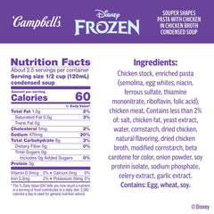 Campbell's Souper Shapes pasta in chicken broth, kid-friendly Disney characters for mealtime.
