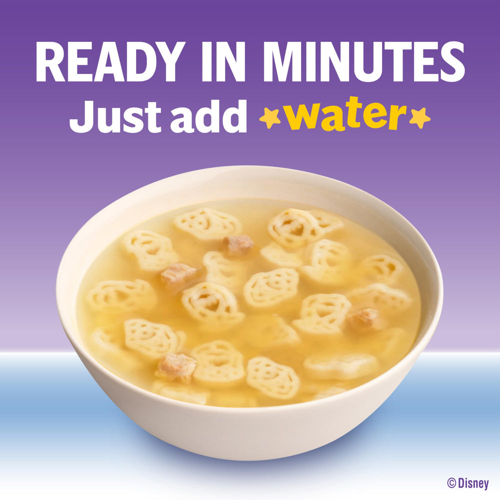 Campbell's Condensed Kids Soup with Disney Frozen shapes, comforting warmth on chilly days.