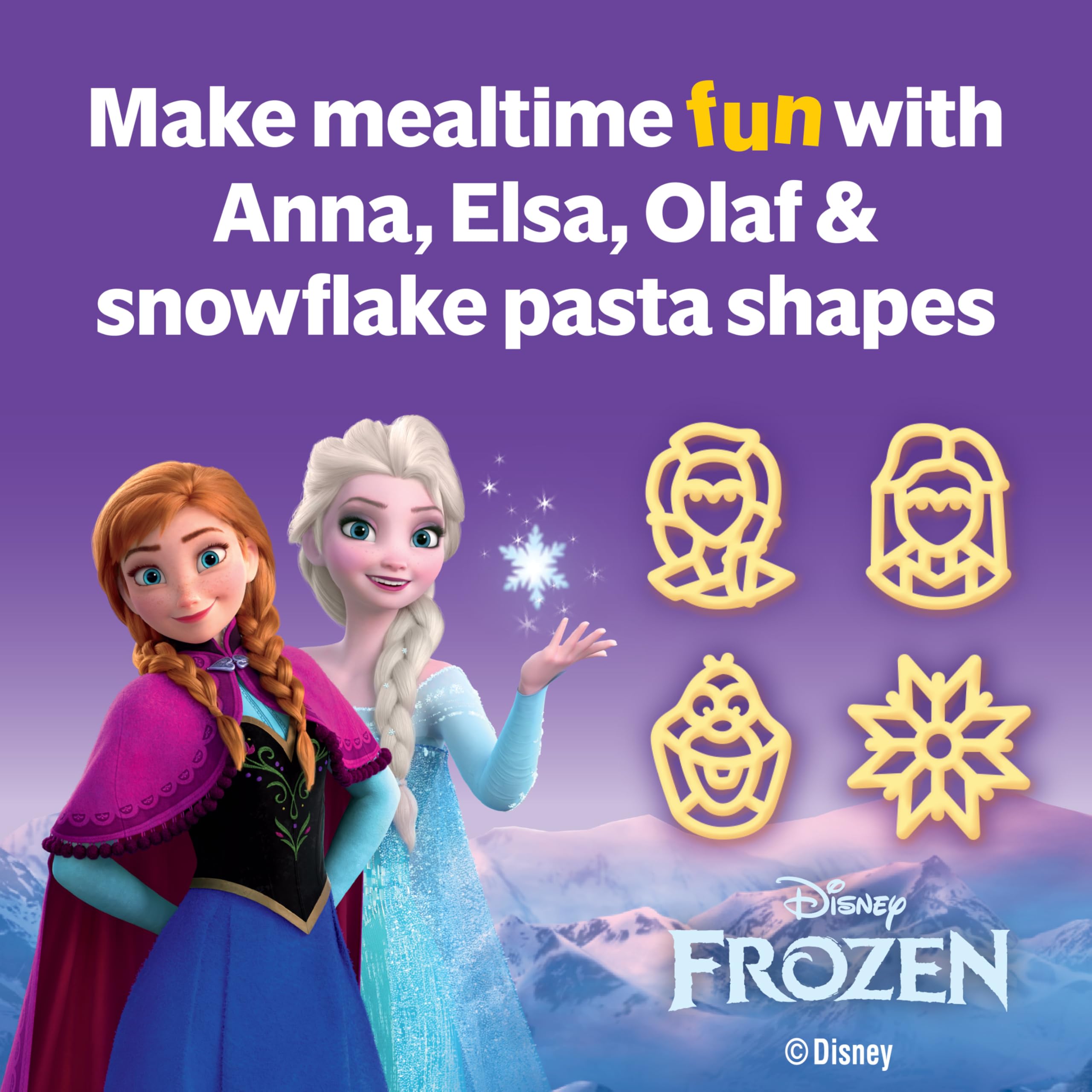 Campbell's Disney Frozen Souper Shapes pasta with chicken, simple lunch option.