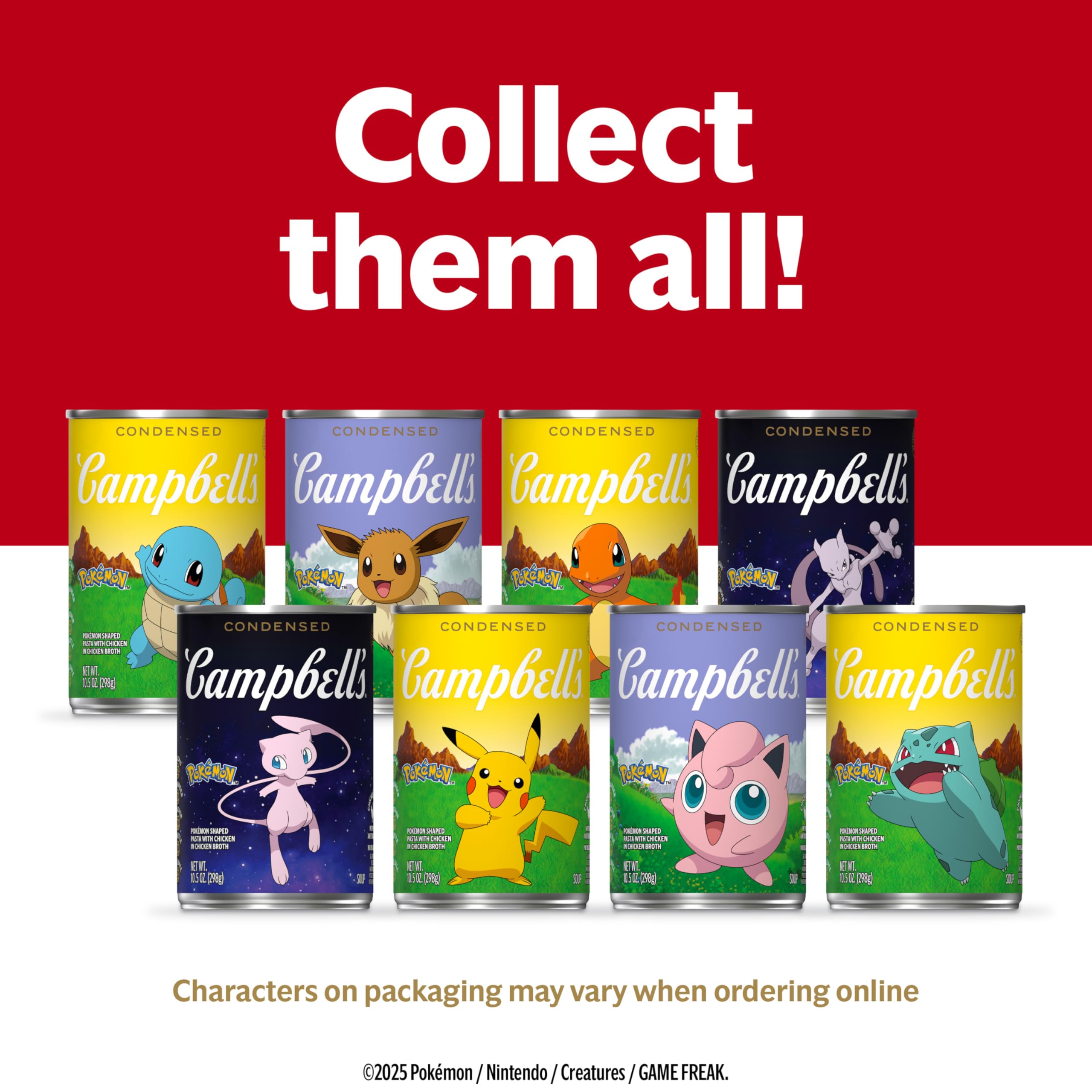 12-pack Campbell's can packaging for Pokemon-shaped kids soup