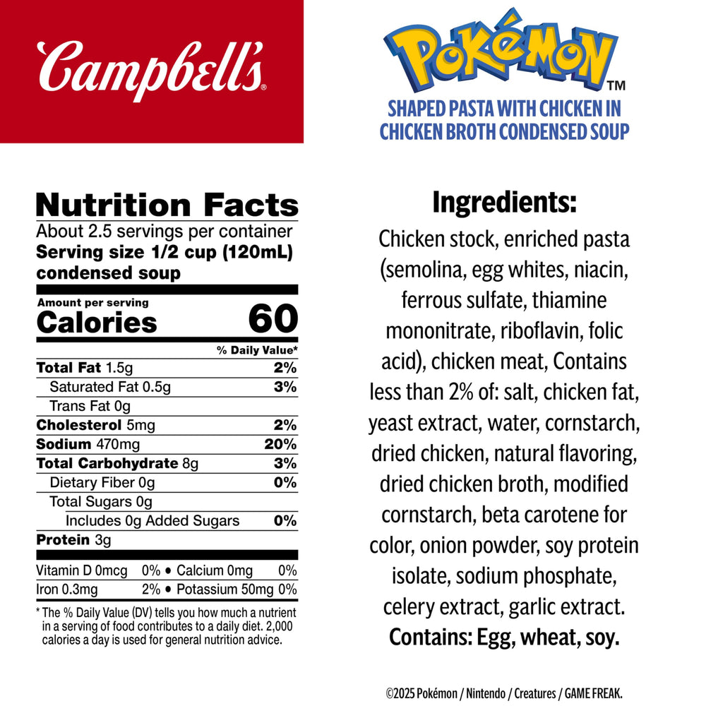 Pikachu-shaped pasta in Campbell's kids soup for a playful meal