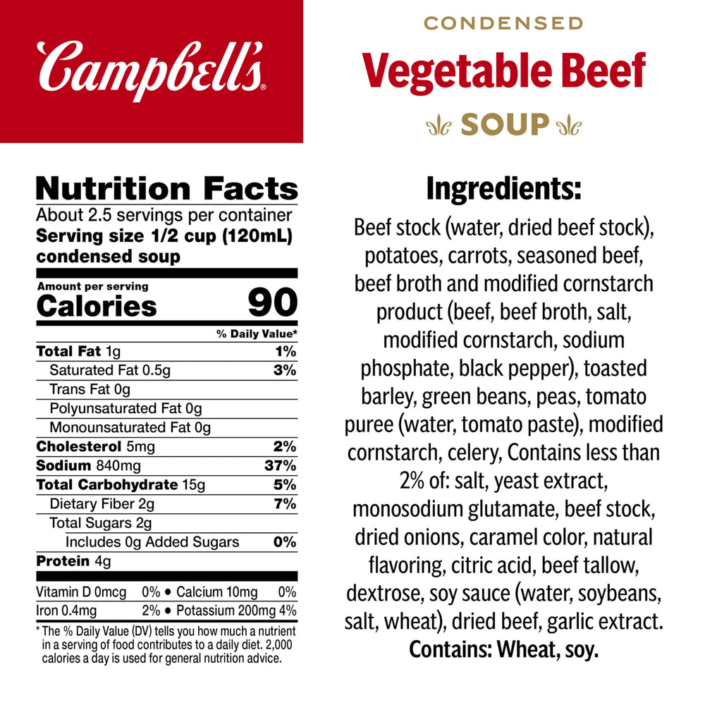 Campbell's Vegetable Beef Soup in a mug, comforting lunch idea.