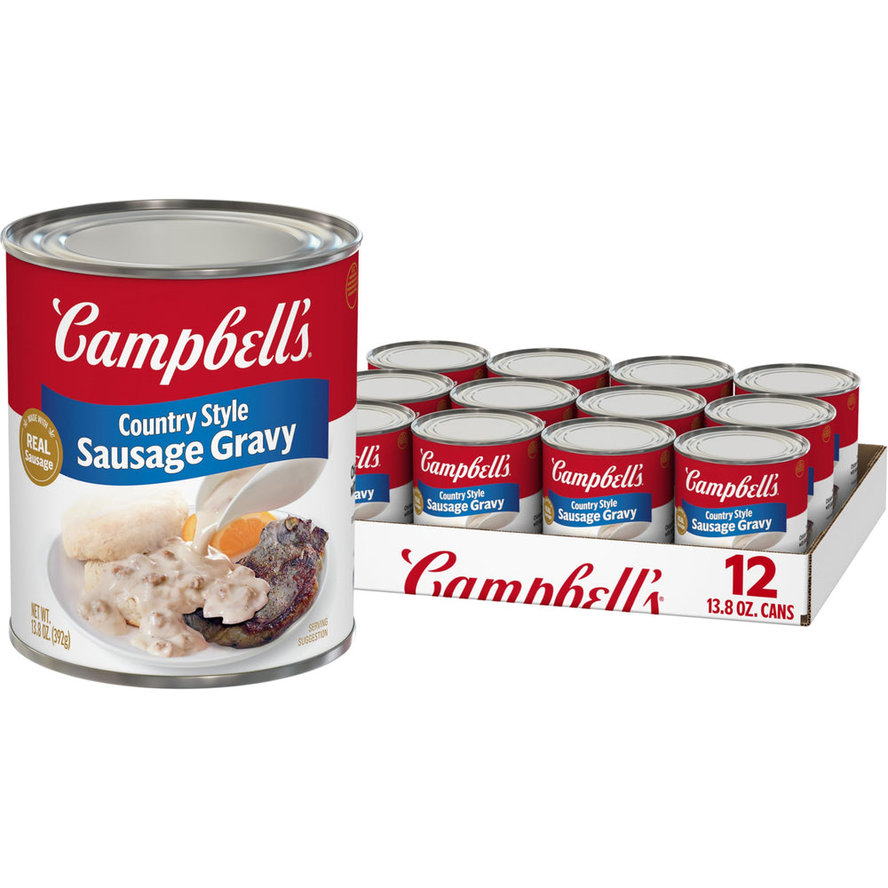 Campbell's Country Style Sausage Gravy can viewed from top, signaling ready-to-heat convenience.