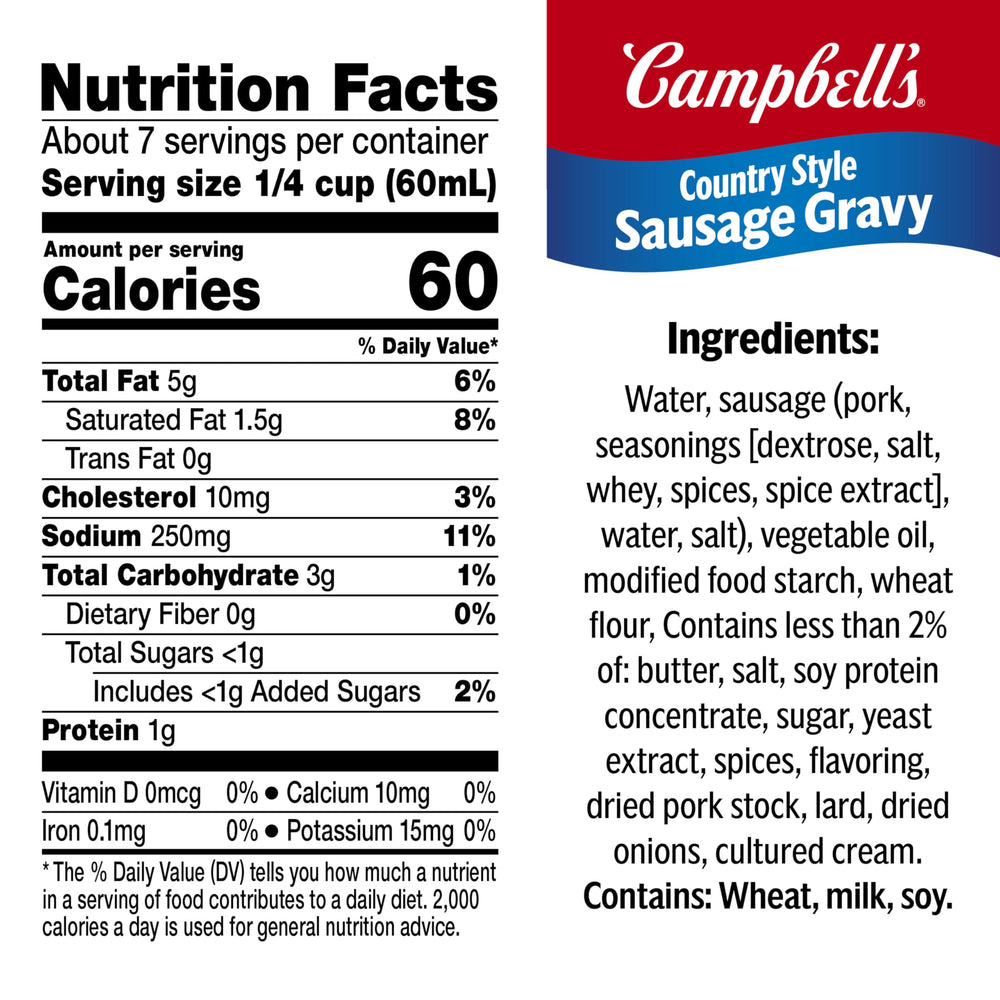 Campbell's sausage gravy on stovetop, a comforting heat-and-serve option.