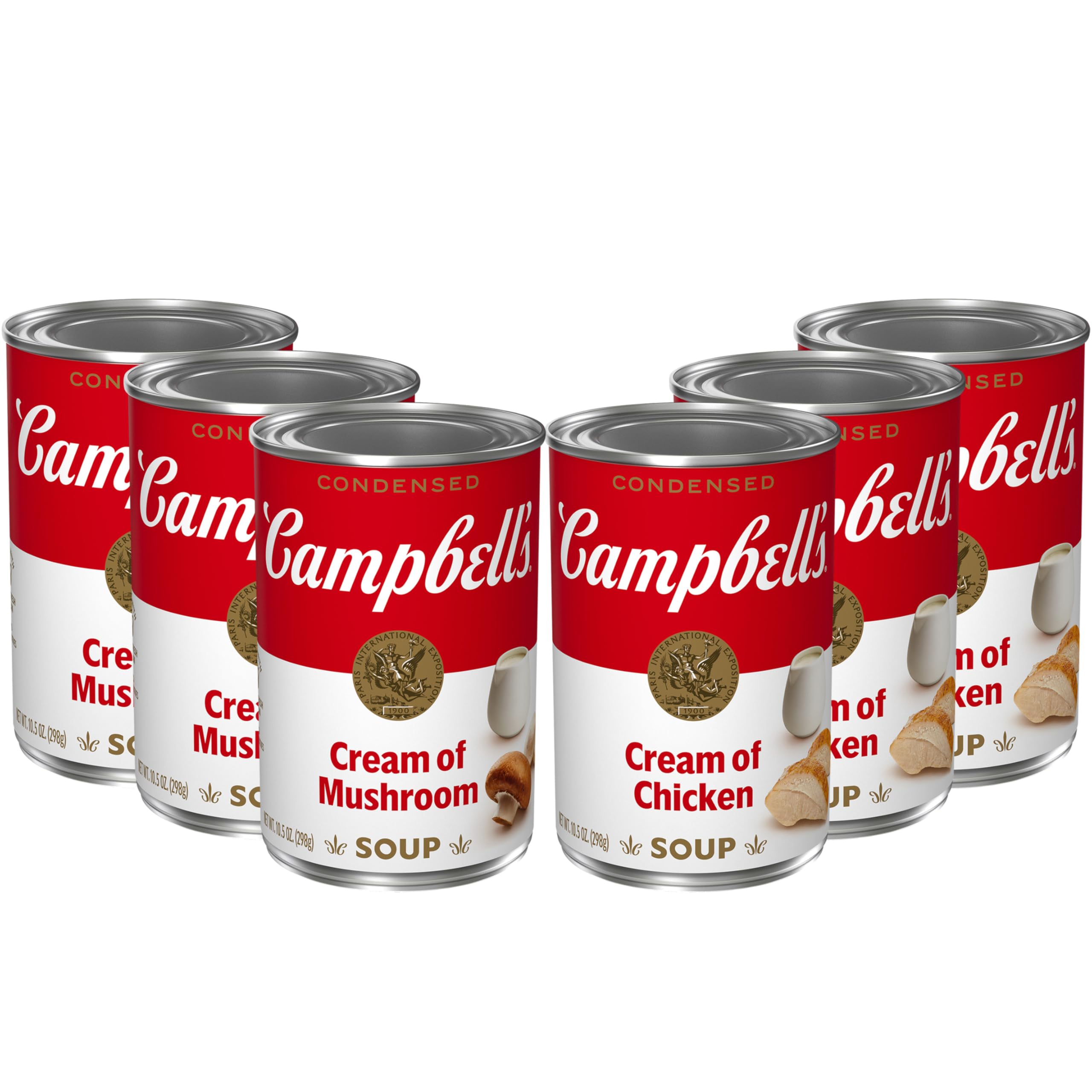 Campbell's Cream of Chicken Soup can close-up showing hearty chicken flavor for pot pies