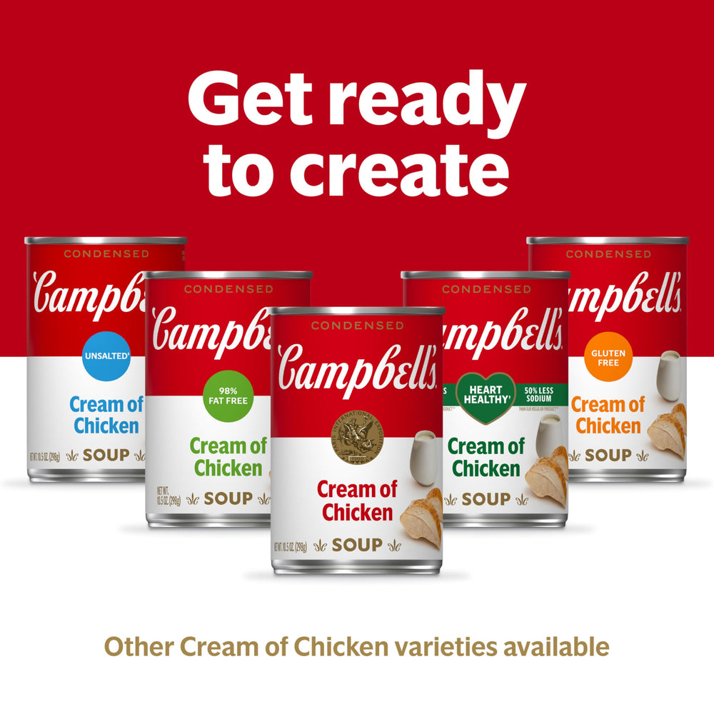 Campbell's Cream of Chicken Soup served with herbs over casserole