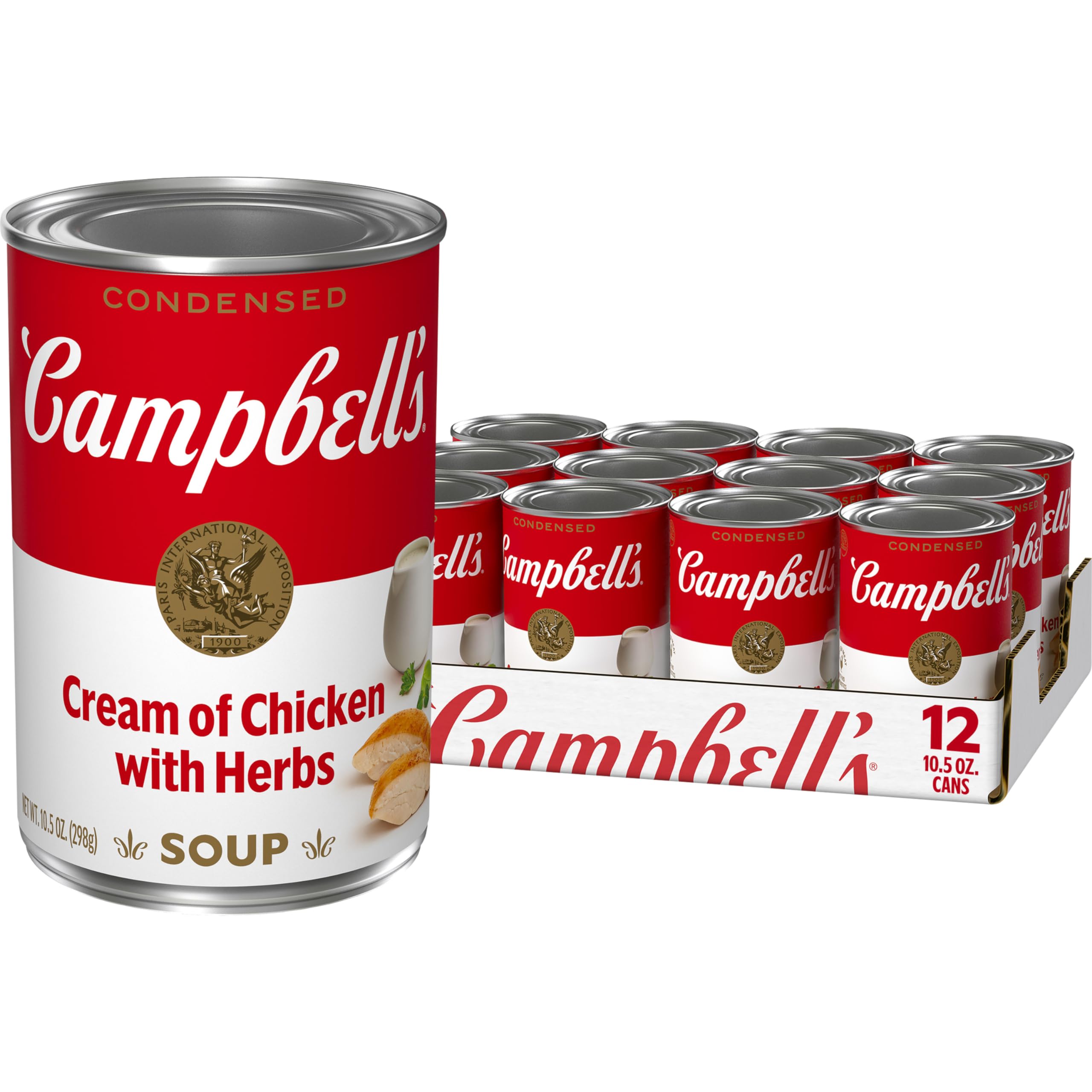 Campbell's Cream of Chicken Soup With Herbs can label shows ingredients for easy weeknight meals.