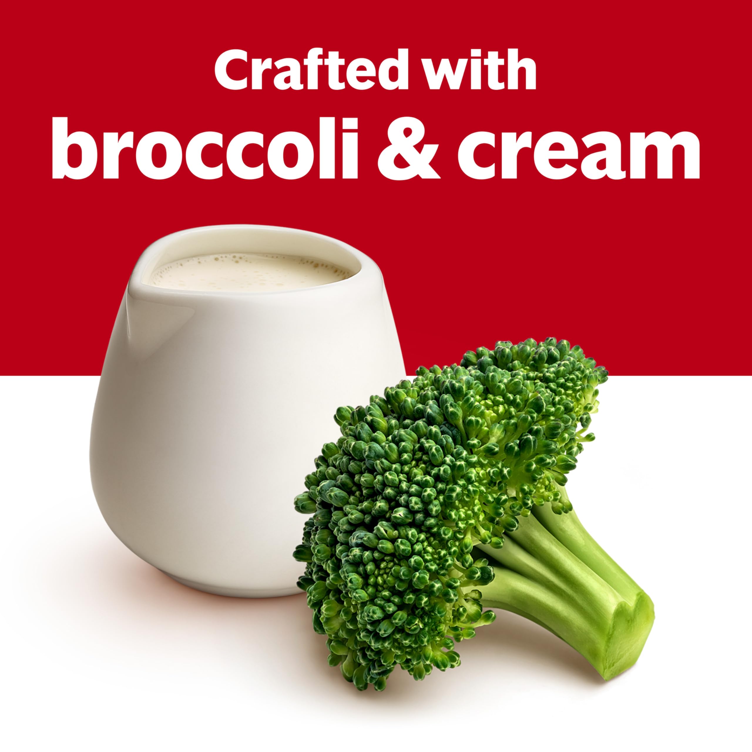 Campbell's Cream of Broccoli Soup close-up with broccoli texture