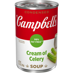 Campbell's Cream of Celery soup can front view, quick meal option