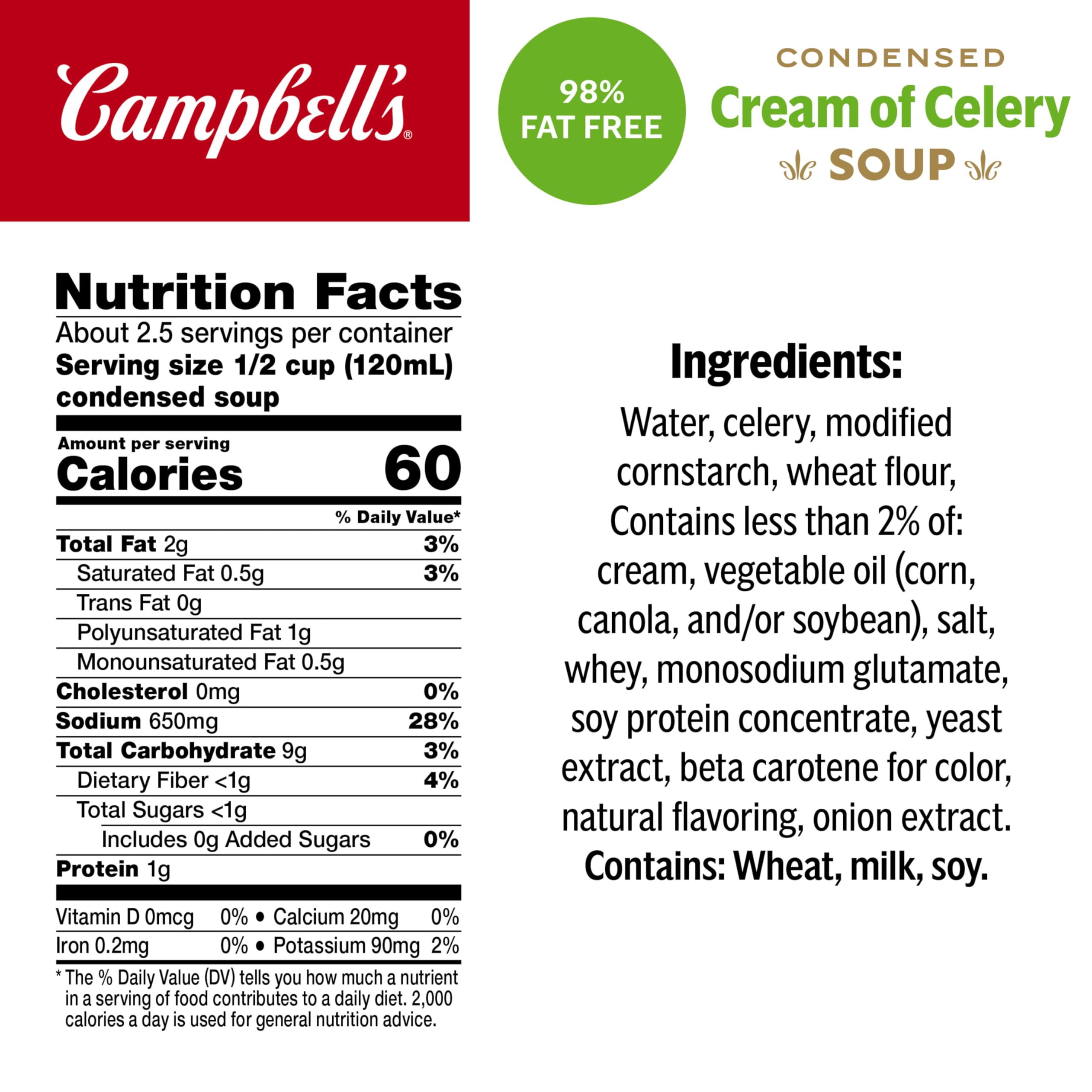 Campbell's Cream of Celery label close-up highlighting creamy base