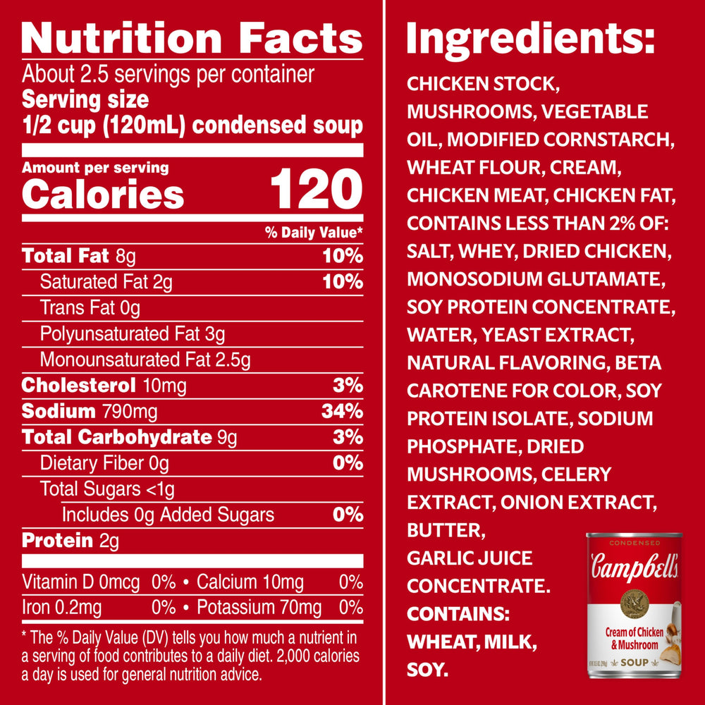 Campbell's Cream of Chicken and Mushroom Soup ingredients with cream and mushrooms