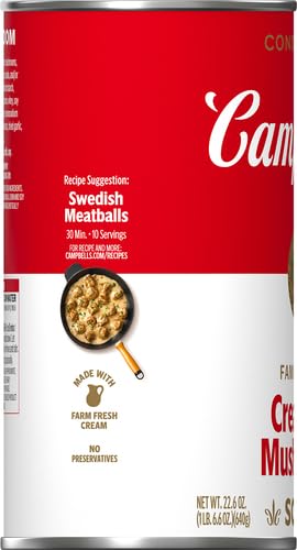 Campbell's Cream of Mushroom Soup in green bean casserole image, flavorful classic.