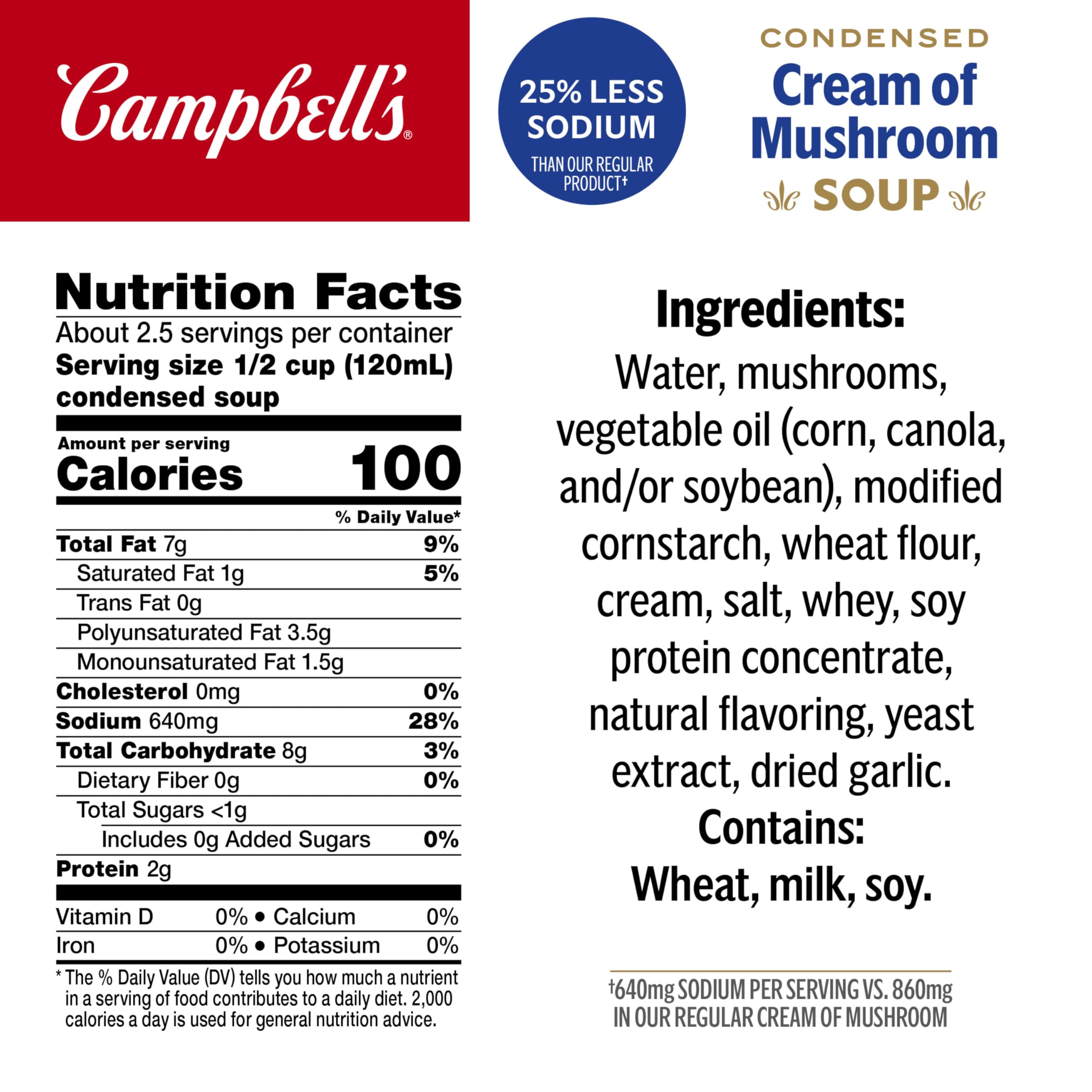 Closeup of mushrooms and cream in Campbell's soup for rich flavor base.