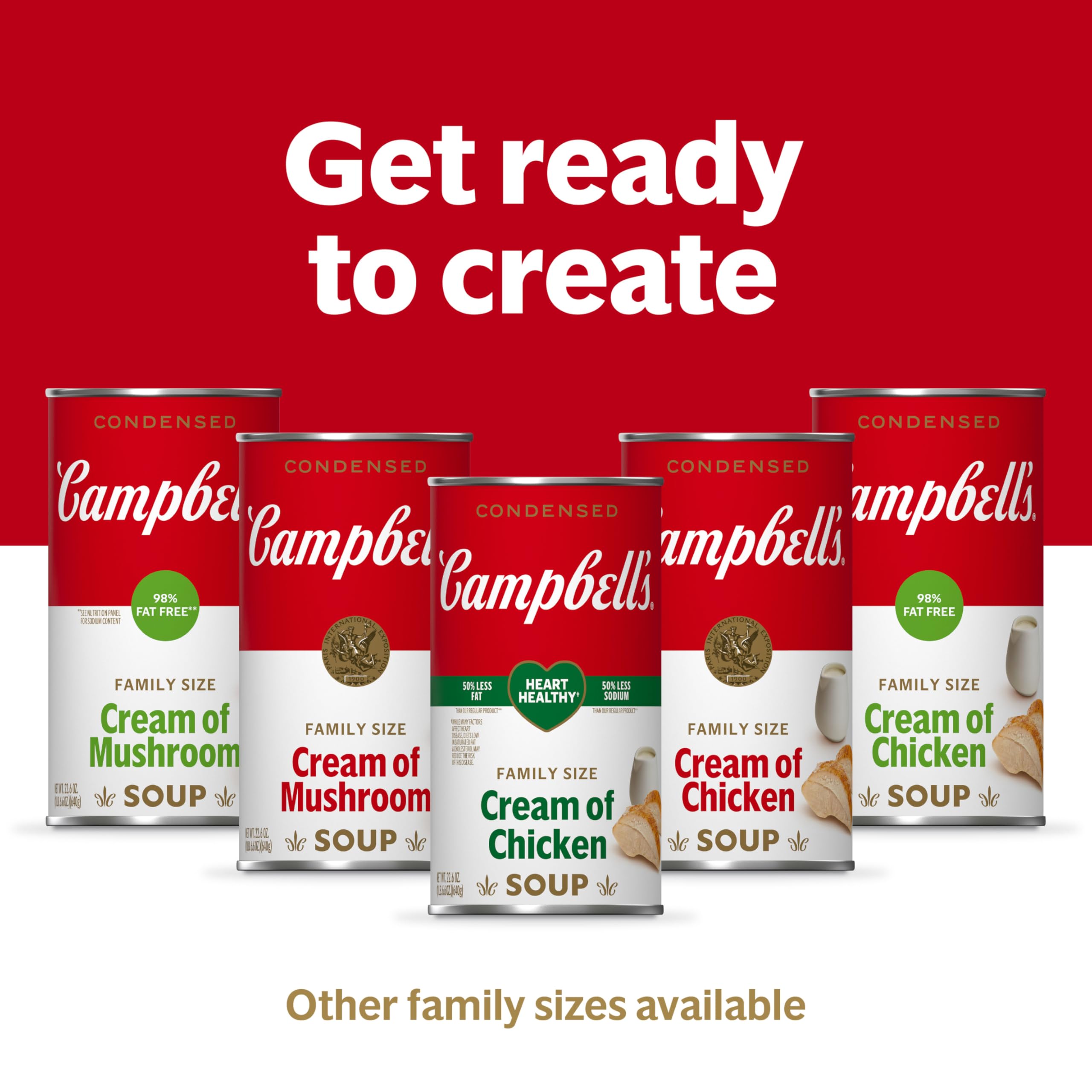 Campbell's Cream of Mushroom Soup can with recyclable packaging.