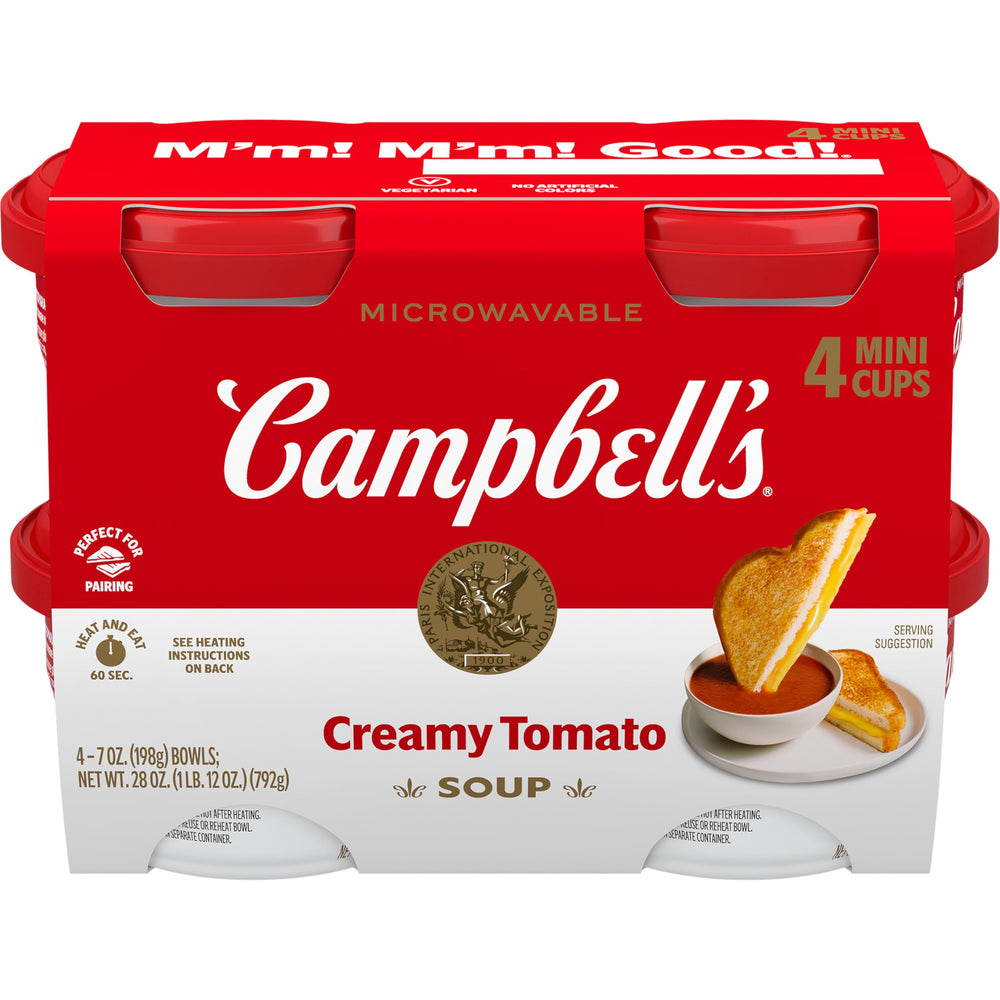 Campbell's Creamy Tomato Soup bowl-front for quick, comforting on-the-go lunch.